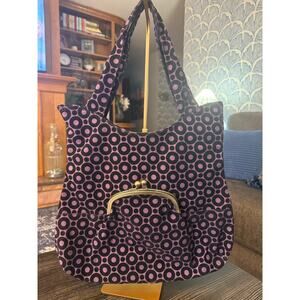 Necessary Objects Purple Polka Dot Kiss Lock Tote Bag
